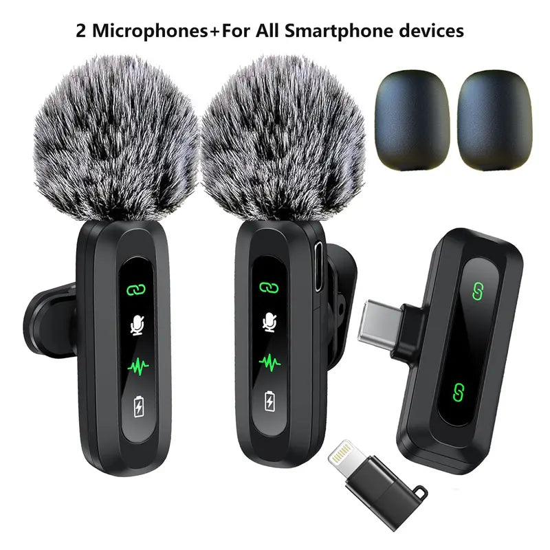 HITOZON Wireless Lavalier Microphone for iPhone/iPad/Android Smartphones, Plug-and-Play Portable USB-C Lapel Mic for Audio/Video Recording, Mini Wireless Microphone for Live Streams, Interviews,Teaching, Vlog, YouTube,Tiktok, 2-Pack Sets, Smartphone, Rech
