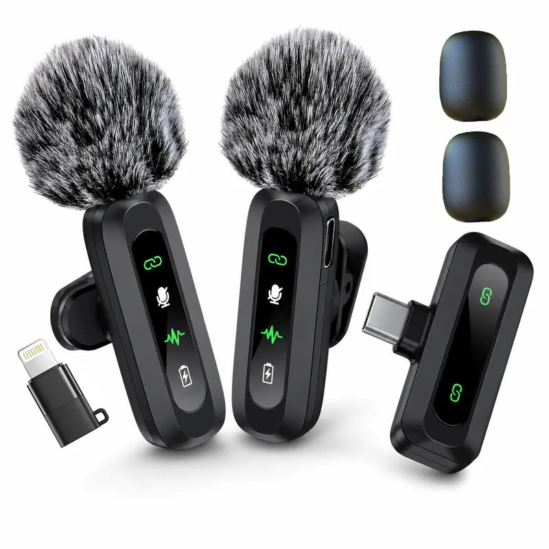 HITOZON Wireless Lavalier Microphone for iPhone/iPad/Android Smartphones, Plug-and-Play Portable USB-C Lapel Mic for Audio/Video Recording, Mini Wireless Microphone for Live Streams, Interviews,Teaching, Vlog, YouTube,Tiktok, 2-Pack Sets, Smartphone, Rech