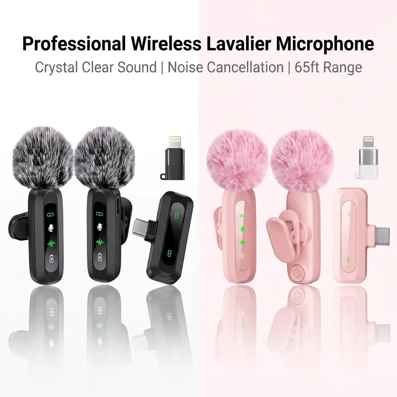 HITOZON Wireless Lavalier Microphone for iPhone/iPad/Android Smartphones, Plug-and-Play Portable USB-C Lapel Mic for Audio/Video Recording, Mini Wireless Microphone for Live Streams, Interviews,Teaching, Vlog, YouTube,Tiktok, 2-Pack Sets, Smartphone, Rech