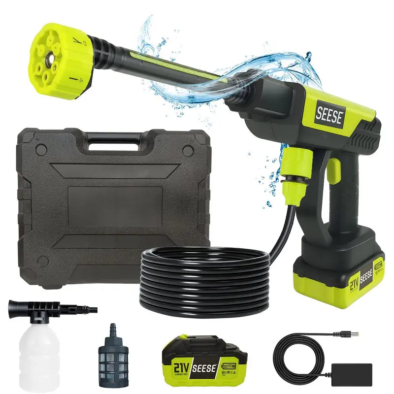 SEESE Cordless Pressure Washer Gun, 1000 PSI Portable Electric Washer for Vehicle, Driveway & Deck - Ergonomic Handle Design with 30min Runtime & 6-in-1 Nozzle toolupgrade
