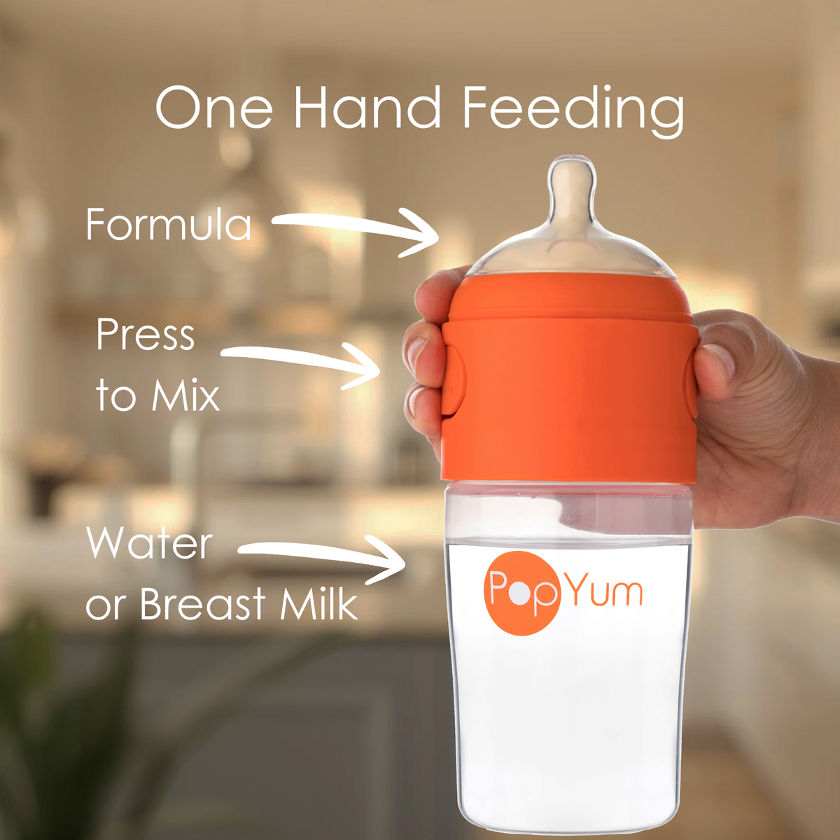 PopYum 9oz Anti-Colic Baby Bottle for Breast and Formula Feeding, 3-Pack, Orange, #2 Medium Flow Nipples
