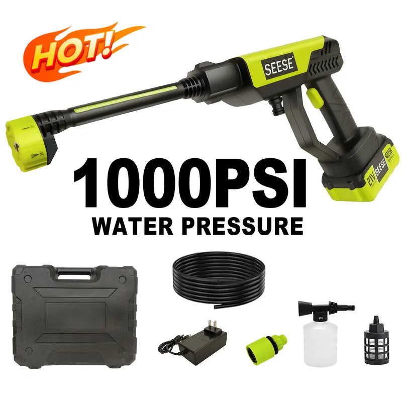 SEESE Cordless Pressure Washer Gun, 1000 PSI Portable Electric Washer for Vehicle, Driveway & Deck - Ergonomic Handle Design with 30min Runtime & 6-in-1 Nozzle toolupgrade