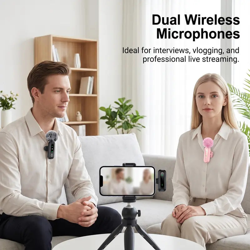HITOZON Wireless Lavalier Microphone for iPhone/iPad/Android Smartphones, Plug-and-Play Portable USB-C Lapel Mic for Audio/Video Recording, Mini Wireless Microphone for Live Streams, Interviews,Teaching, Vlog, YouTube,Tiktok, 2-Pack Sets, Smartphone, Rech