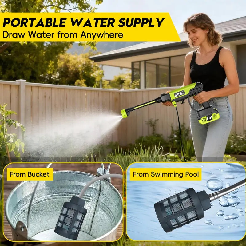 SEESE Cordless Pressure Washer Gun, 1000 PSI Portable Electric Washer for Vehicle, Driveway & Deck - Ergonomic Handle Design with 30min Runtime & 6-in-1 Nozzle toolupgrade