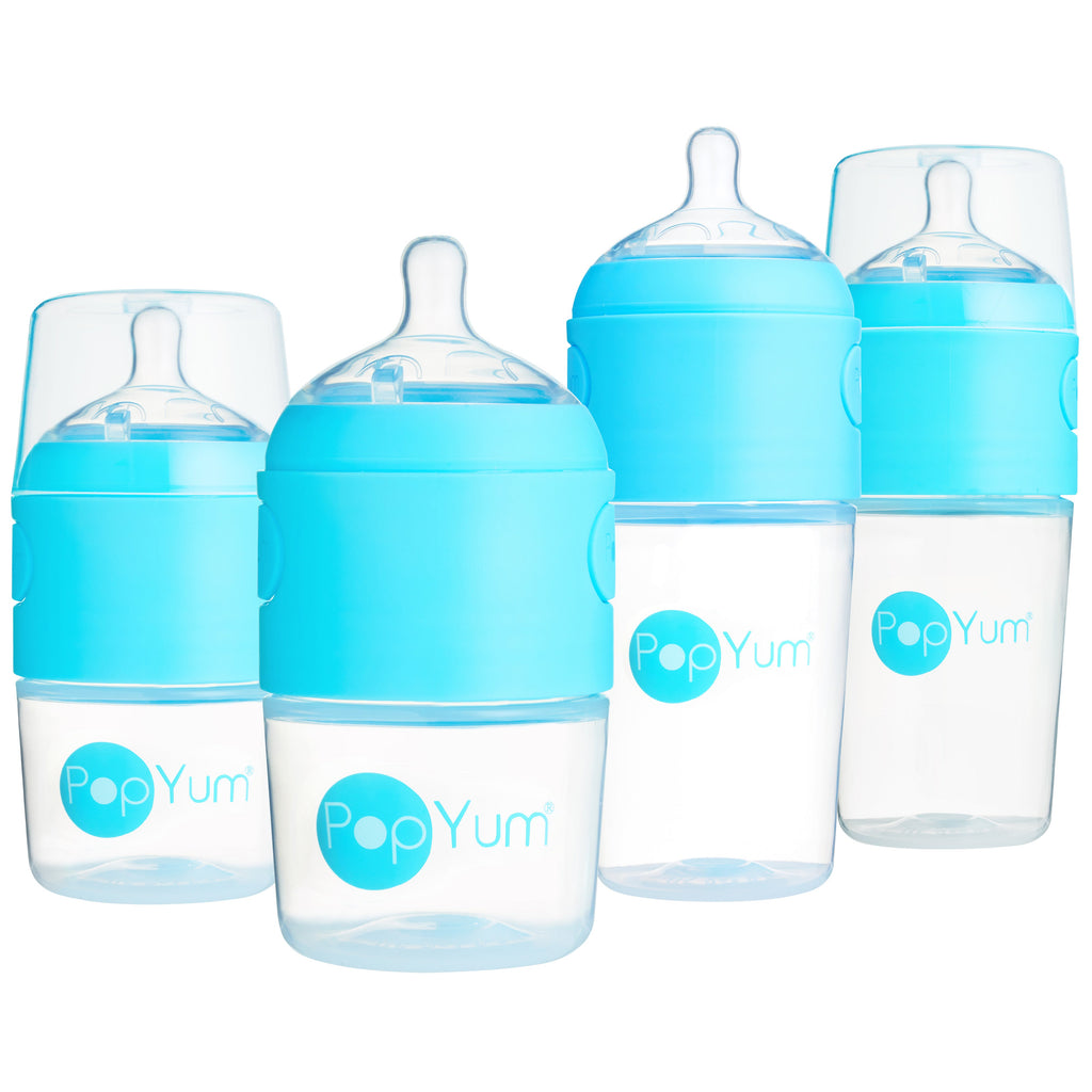 PopYum Baby Bottle Starter Set for Breast and Formula Feeding, 4-Pack, Blue, 2x 5oz Bottles (150ml) + 2x 9oz Bottles (260ml)