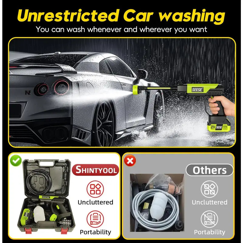 SEESE Cordless Pressure Washer Gun, 1000 PSI Portable Electric Washer for Vehicle, Driveway & Deck - Ergonomic Handle Design with 30min Runtime & 6-in-1 Nozzle toolupgrade
