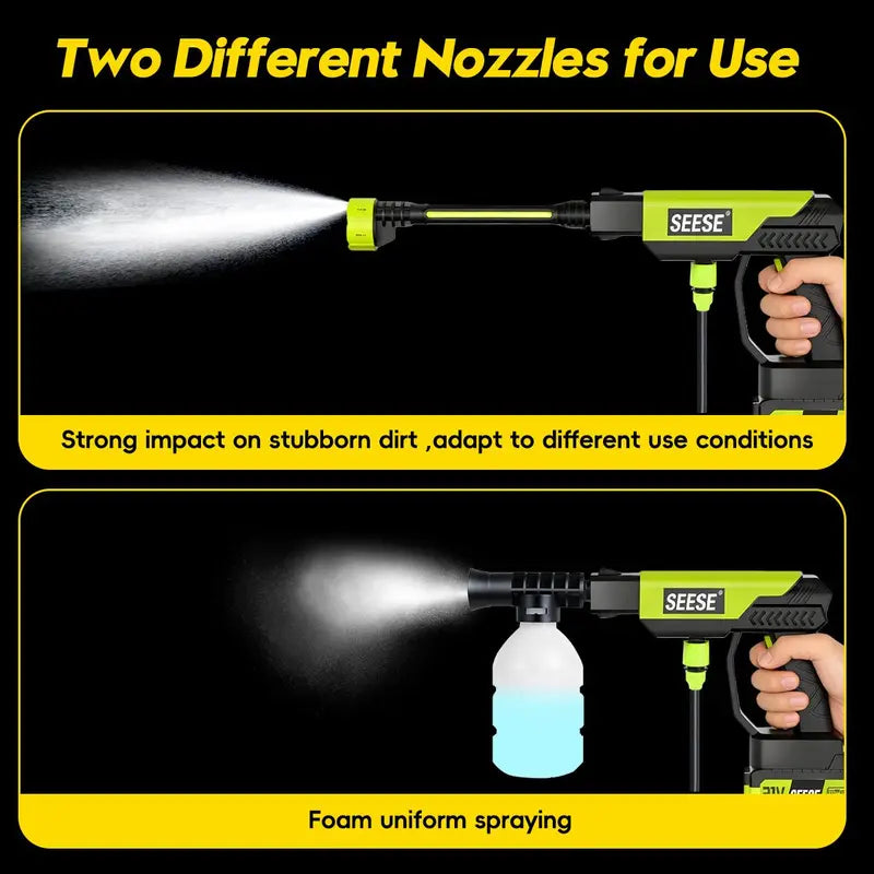SEESE Cordless Pressure Washer Gun, 1000 PSI Portable Electric Washer for Vehicle, Driveway & Deck - Ergonomic Handle Design with 30min Runtime & 6-in-1 Nozzle toolupgrade
