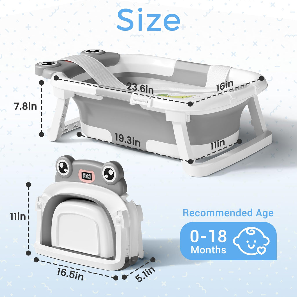 Baby Bathtub, Collapsible Newborn Bathtub for Infant to Toddler 0-24 Months with Soft Cushion and Thermometer,Portable Travel Newborn Tub with No-Slip Feet, Baby Shower Gifts,Green
