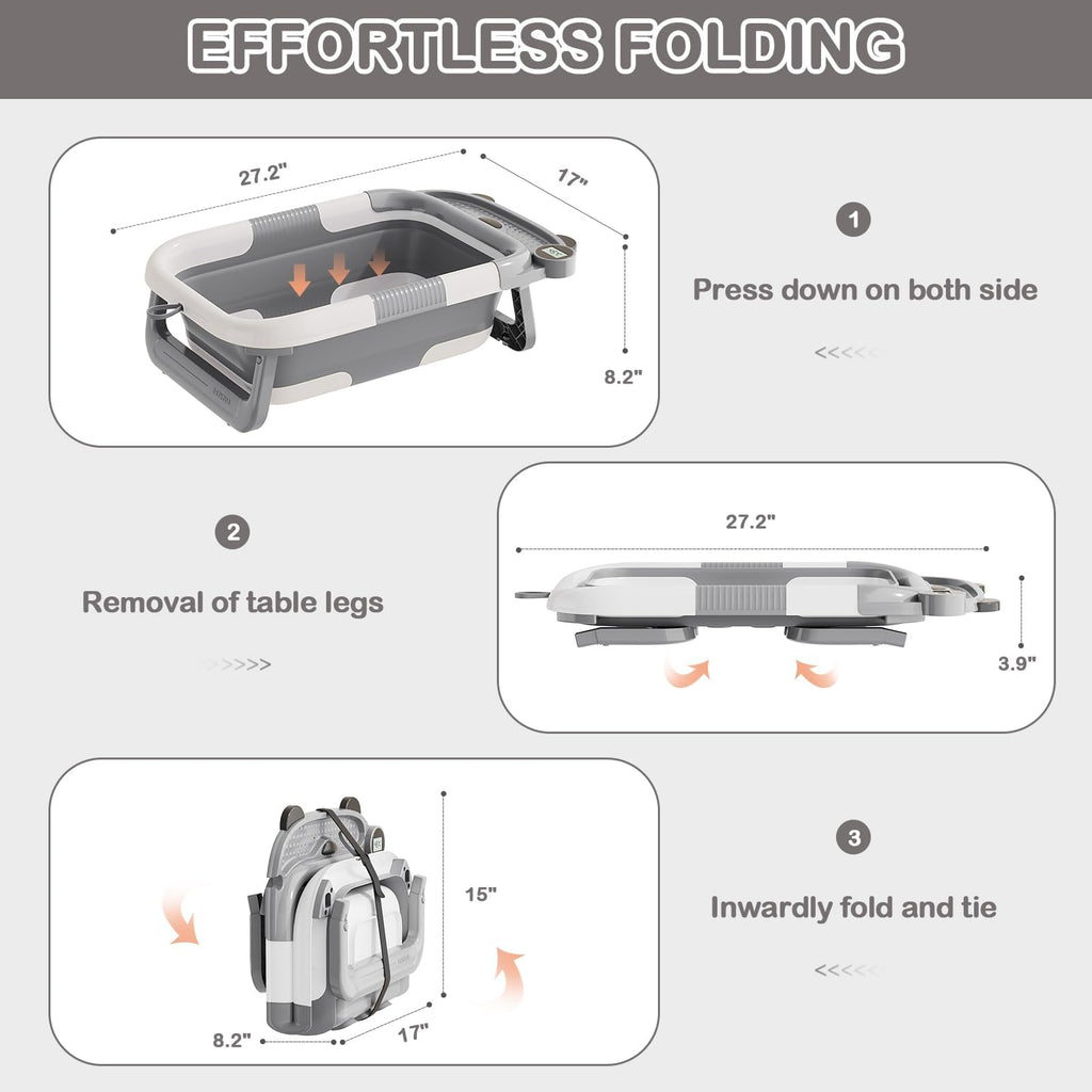 Collapsible Baby Bathtub for Newborn with Real-time Temp Monitor + Soft Floating Cushion Durable Foldable Baby Tubs for Infants to Toddler, Portable Travel Bathtub with Drain Hole Grey