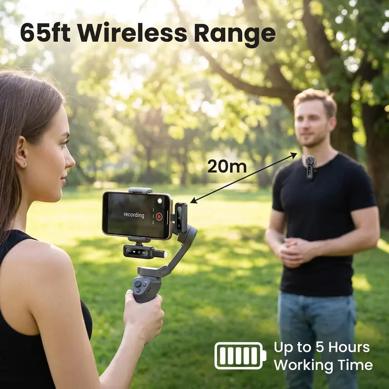 HITOZON Wireless Lavalier Microphone for iPhone/iPad/Android Smartphones, Plug-and-Play Portable USB-C Lapel Mic for Audio/Video Recording, Mini Wireless Microphone for Live Streams, Interviews,Teaching, Vlog, YouTube,Tiktok, 2-Pack Sets, Smartphone, Rech