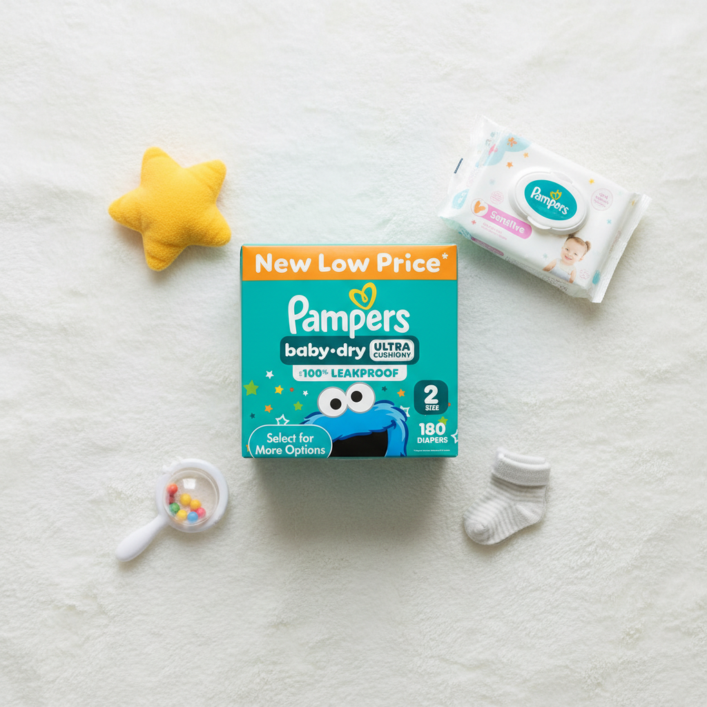 Pampers Baby-Dry Ultra Cushiony Diapers Size 2, 180 Count