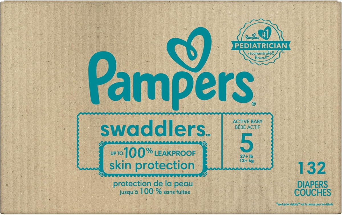 Pampers Baby Diapers - Swaddlers - Size 5, 132 Count, Ultra Absorbent Disposable Infant Diaper