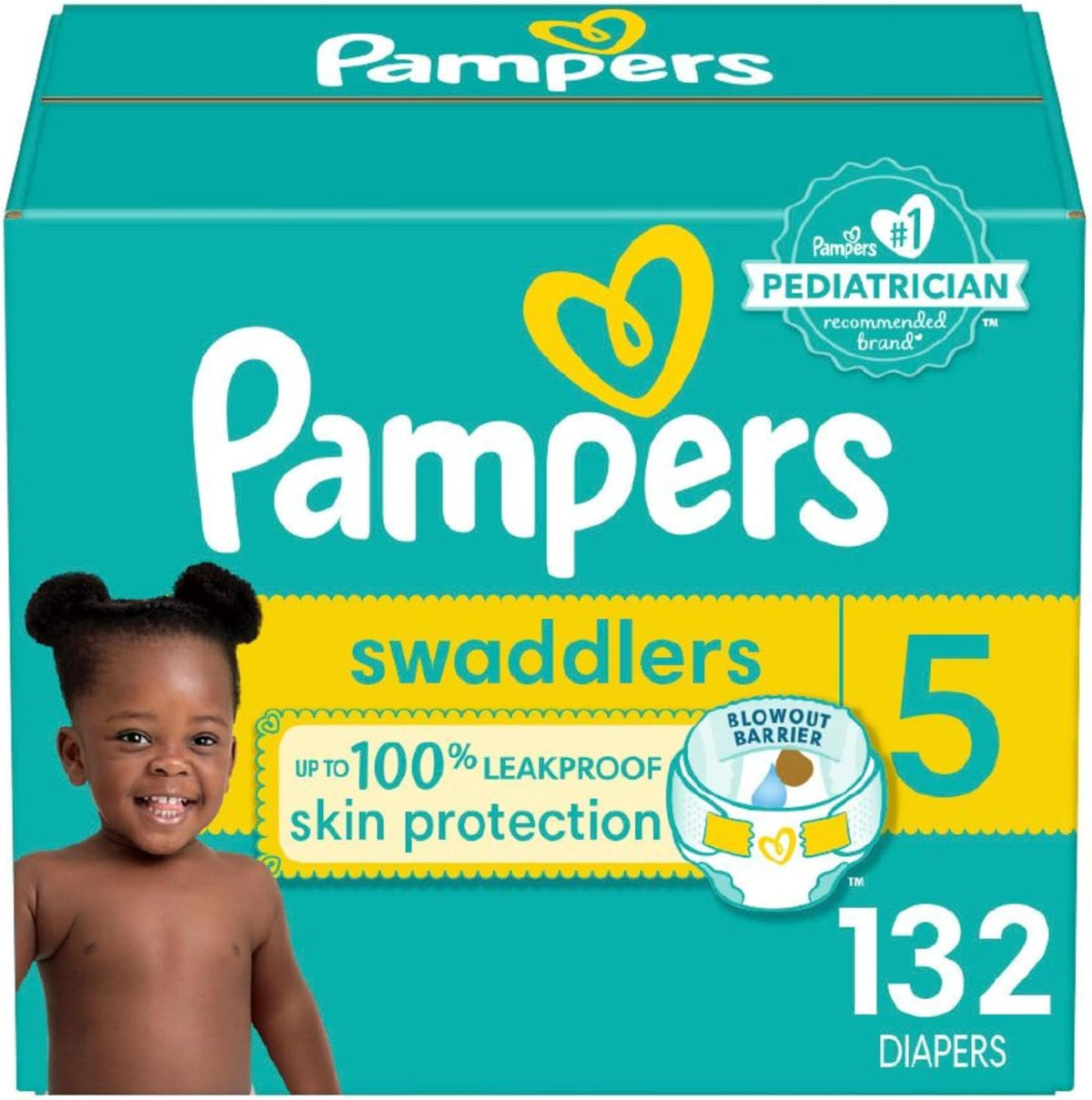 Pampers Baby Diapers - Swaddlers - Size 5, 132 Count, Ultra Absorbent Disposable Infant Diaper
