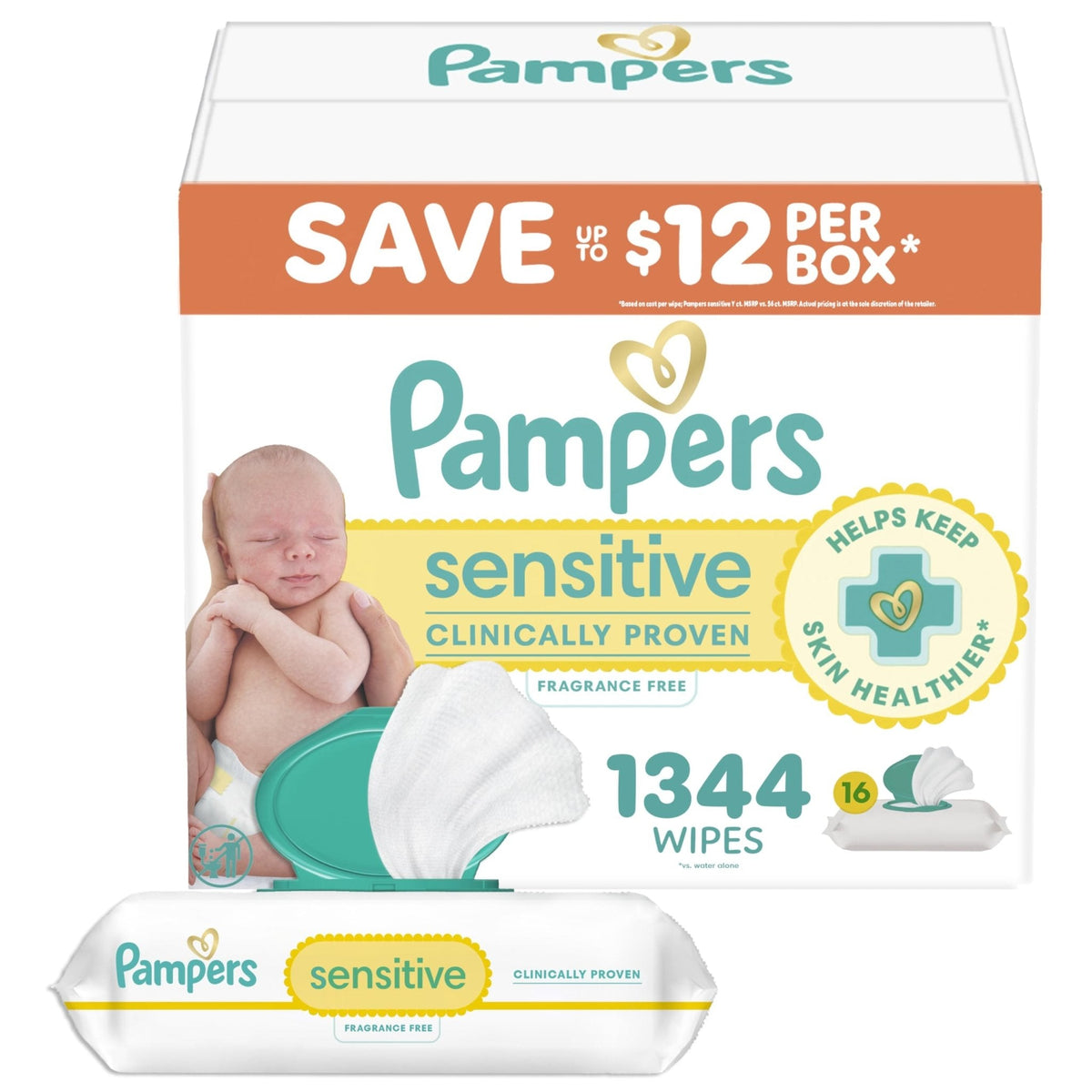 Pampers Sensitive Baby Wipes, Water Based, Hypoallergenic and Unscented, 8 Flip-Top Packs, 4 Refill Packs (1008 Wipes Total)