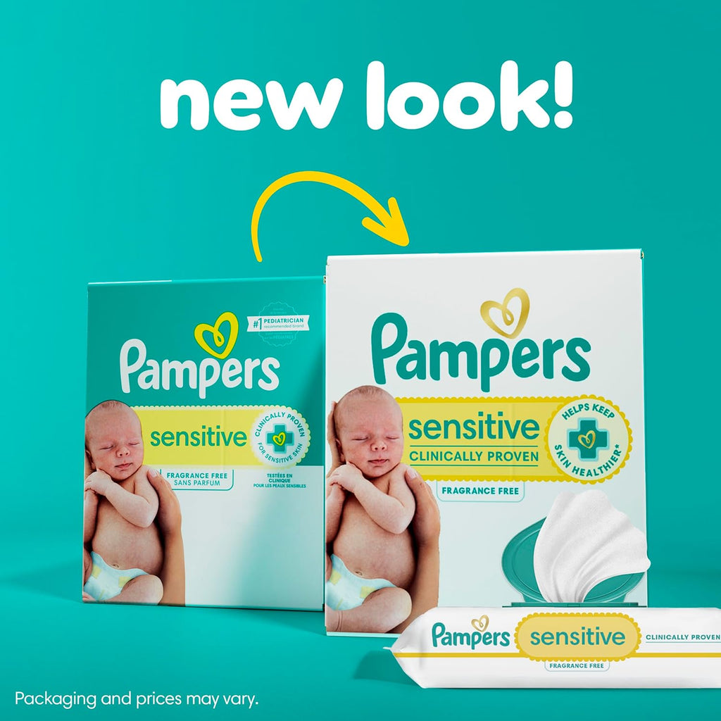 Pampers Sensitive Baby Wipes, Water Based, Hypoallergenic and Unscented, 8 Flip-Top Packs, 4 Refill Packs (1008 Wipes Total)