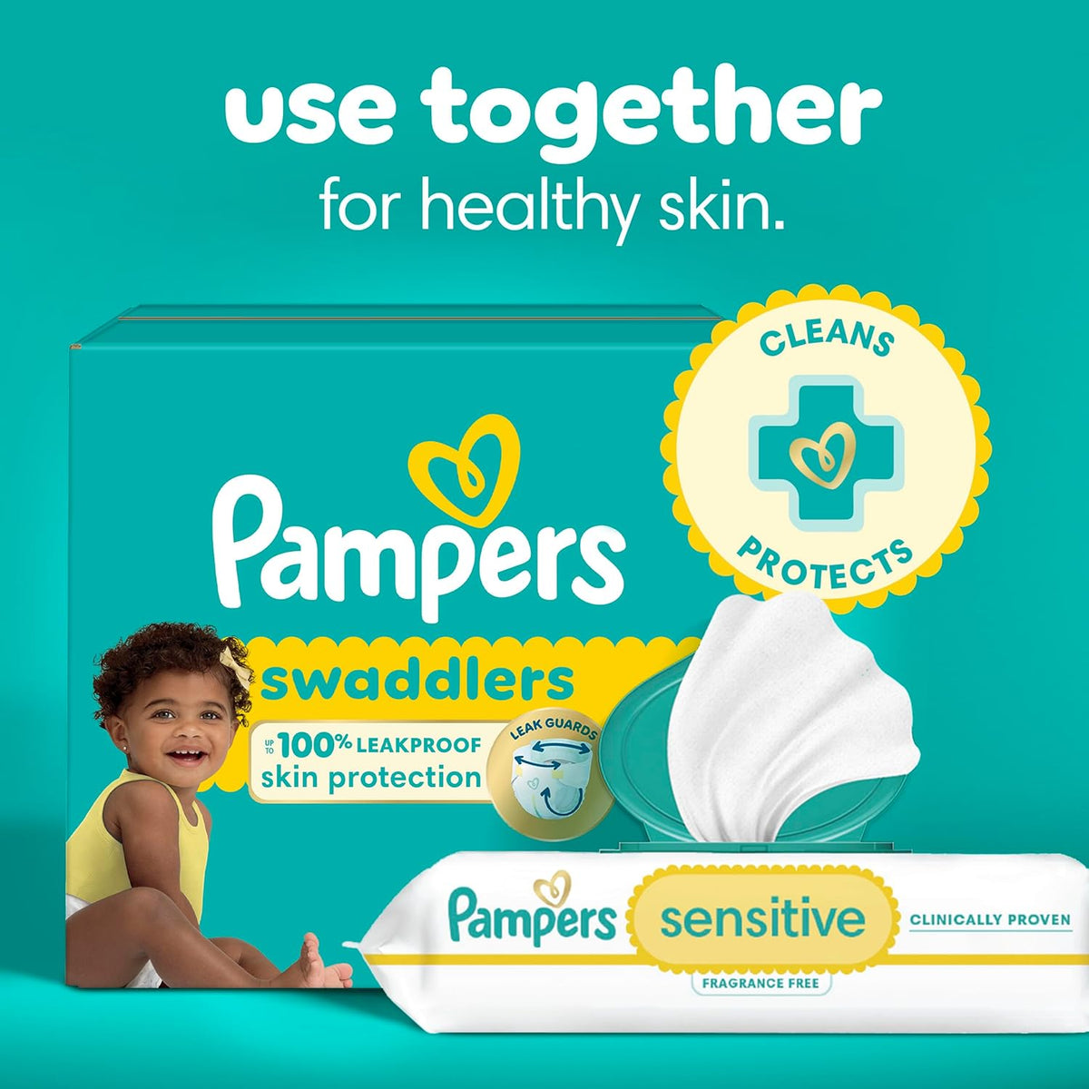 Pampers Sensitive Baby Wipes, Water Based, Hypoallergenic and Unscented, 8 Flip-Top Packs, 4 Refill Packs (1008 Wipes Total)